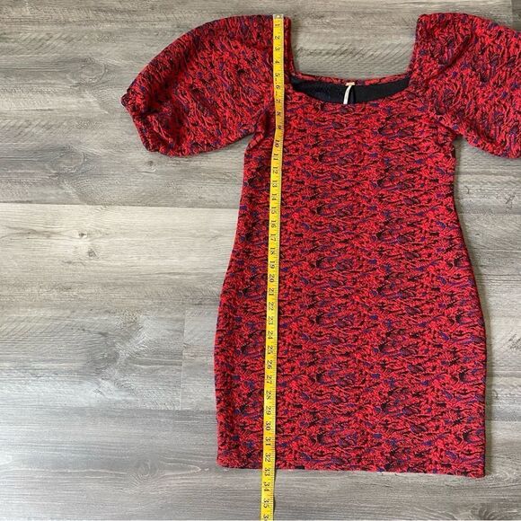 Free People Bodycon Dress Red Jacquard Balloon Sleeves Small Stretchy - Picture 8 of 10
